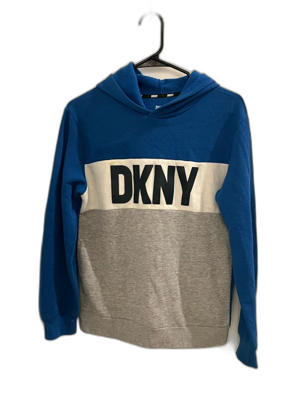 DKNY Blue, Gray & White Colorblock Crewneck Hoodie